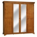 Armoire Glace / penderie 4 portes merisier pin massif Louis Phil
