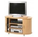 Meuble TV sur roulettes plateau pivotant h&ecirc;tre