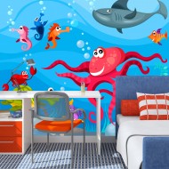 Papier peint  Poulpe et requin