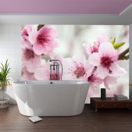 Papier peint  Cerisier en fleurs avec petites fleurs roses