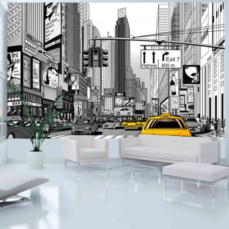 Papier peint  BD  taxis jaunes à New York
