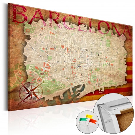 Tableau en liège  Map of Barcelona [Cork Map]
