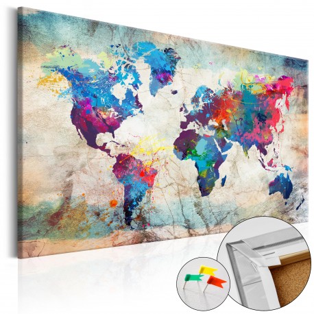 Tableau en liège  World Map Colourful Madness [Cork Map]