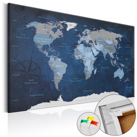 Tableau en liège  Dark Blue World [Cork Map]