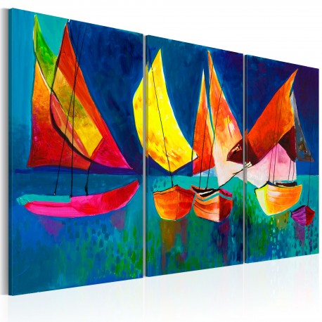 Tableau peint à la main  Voiliers multicolores