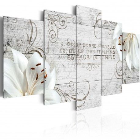 Tableau  White lilies on wood