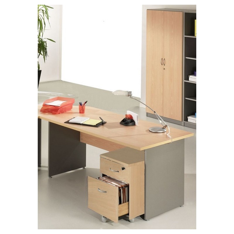 Pack Bureau + Caisson + Armoire Hêtre Alu - Beaux Meubles Pas Chers