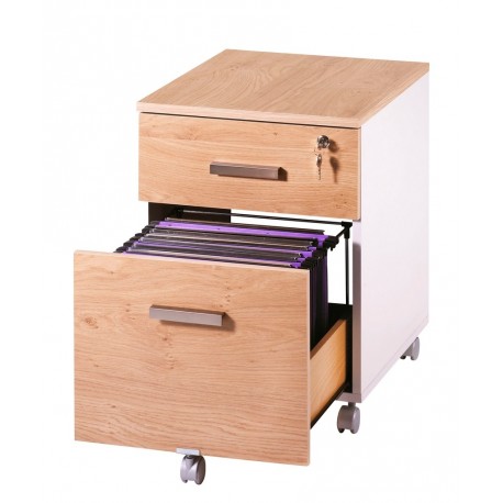 Caisson de Bureau 2 Tiroirs Ineo Blanc + Chêne Clair + Plumier