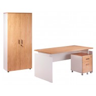 Pack Bureau 160 + Caisson 2 Tiroirs + Armoire Blanc Chêne Clair INEO