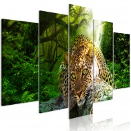 Tableau  Leopard Lying (5 Parts) Wide Green