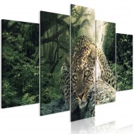 Tableau  Leopard Lying (5 Parts) Wide Pale Green