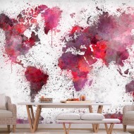 Papier peint  World Map Red Watercolors