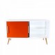 Buffet Blanc 2 Portes Orange et Gris 4 Pieds Chêne