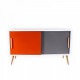 Buffet Blanc 2 Portes Orange et Gris 4 Pieds Chêne