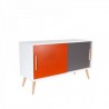 Buffet Blanc 2 Portes Orange et Gris 4 Pieds Chêne