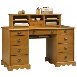 Bureau Ministre Pin Miel Style Anglais 11 Tiroirs 5 Niches L 137.5 H 99.7 P 58.3 cm