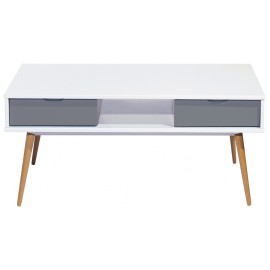 Table Basse Blanc Gris 4 Tiroirs Scandinave