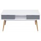 Table Basse Blanc Gris 4 Tiroirs 4 Pieds Chêne Vintage 