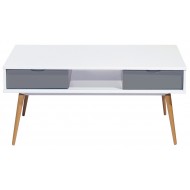 Table Basse Blanc Gris 4 Tiroirs 4 Pieds Chêne Vintage 