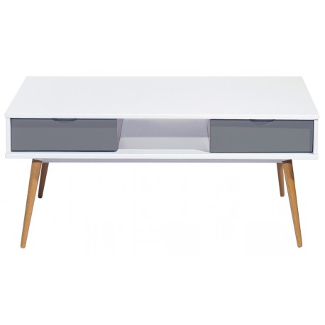 Table Basse Blanc Gris 4 Tiroirs 4 Pieds Chêne Vintage 