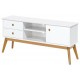 Meuble TV Blanc 1 Porte 2 Tiroirs 4 Pieds Chêne Vintage 