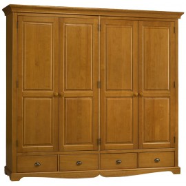 Armoire Penderie Pin Miel 4 Portes 4 Tiroirs