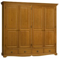 Grande armoire 4 portes 4 tiroirs style anglais pin miel ouverte