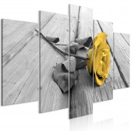 Tableau  Rose on Wood (5 Parts) Wide Yellow