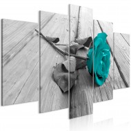 Tableau  Rose on Wood (5 Parts) Wide Turquoise