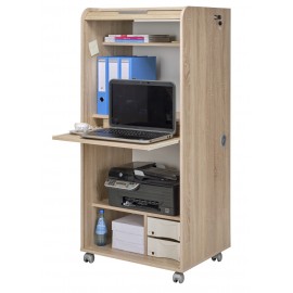 Armoire Informatique Mobile Chêne 2 Tiroirs 5 Niches L 65.2 H 139.9 P 53.1 cm