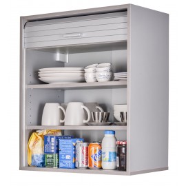 Meuble Haut de Cuisine Imitation Aluminium 2 Etagères L 60 H 72 P 35 cm