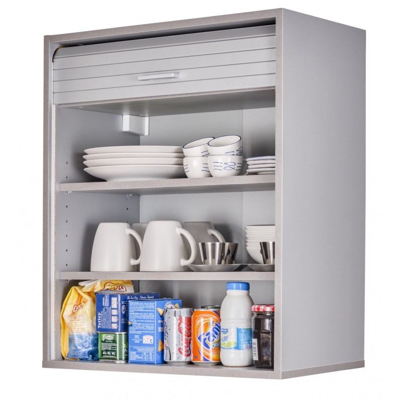 Meuble Haut de Cuisine Imitation Aluminium 2 Etagères L 60 H 72 P 35 cm -  Beaux Meubles Pas Chers