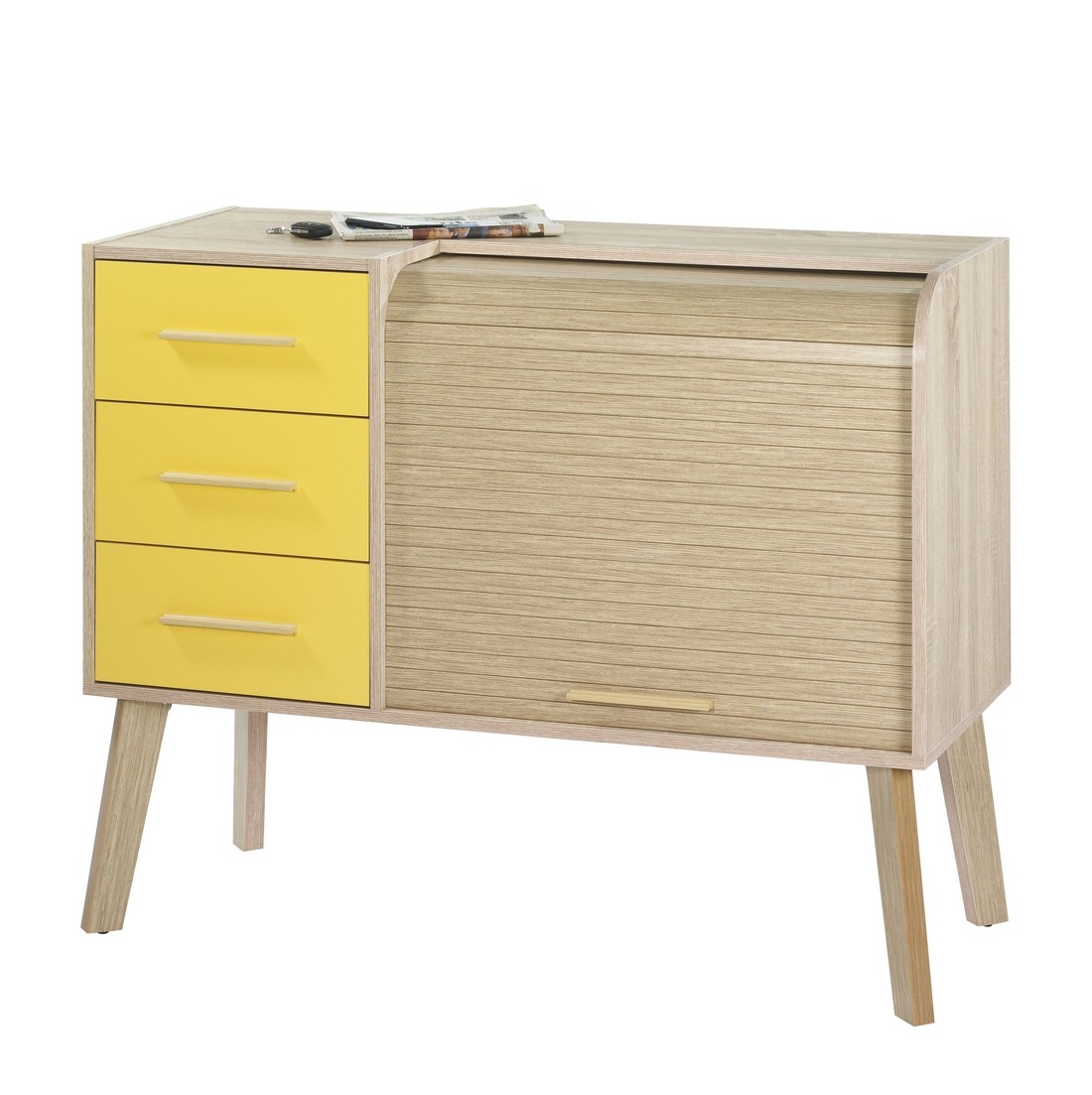 URBNLIVING Meuble Rangement 3 Tiroirs 62cm Chêne - Glissières Métal - Chambre Salon Bureau