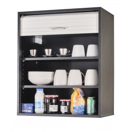 Meuble Cuisine Noir Rideau Chêne Blanc ou Alu 2 Etagères L 60 H 72 P 35 cm