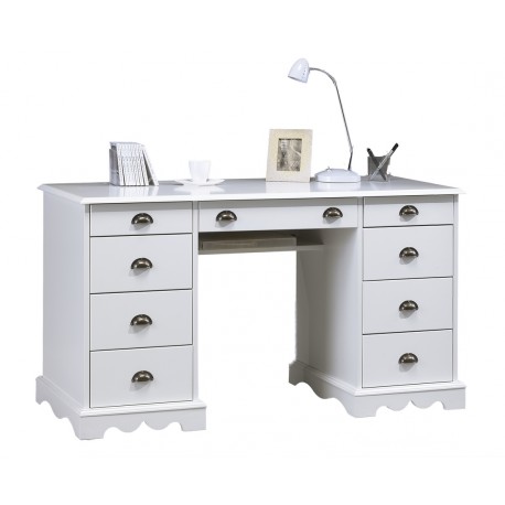 Bureau du notaire / ministre style anglais blanc 9 tiroirs 40502