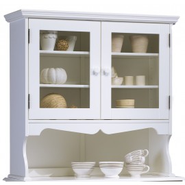 Haut de Vaisselier Blanc 2 Portes Vitrées 3 Niches Style Charme Largeur 98 cm