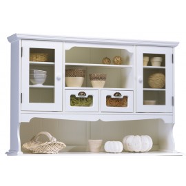 Haut de Vaisselier Blanc 9 Niches 2 Portes 2 Tiroirs Vitrés L 143 H 96 P 33 cm