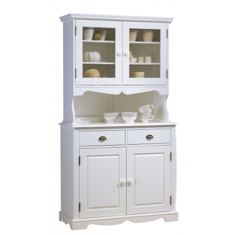 Buffet vaisselier 2P 2T 2P vitrées style anglais blanc 40822