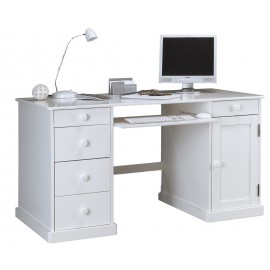 Bureau Gamer Blanc 1 Porte 5 Tiroirs