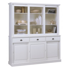 Vaisselier Blanc 6 Portes Coulissantes 3 Tiroirs 6 Tablettes L 178.6 H 199 P 42.3 cm