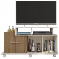 Meuble TV 120 cm 2 Portes Blanc Ecru et chêne
