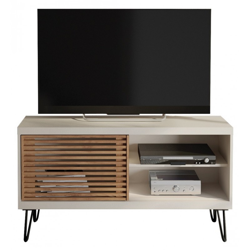 Ausla Meuble bas pour TV Haute Brillance 120 x 40 x 34 cm Table de télévision moderne avec 2 compartiments et 2 portes Noir