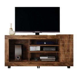 Meuble TV 55 Pouces 1 Porte Noyer 6 Niches
