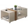 Table Basse Vitrée Blanc Ecru Chêne