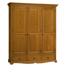 Armoire Penderie Pin Miel 3 Portes 3 Tiroirs L 164.3 H 194.8 P 54.5 cm