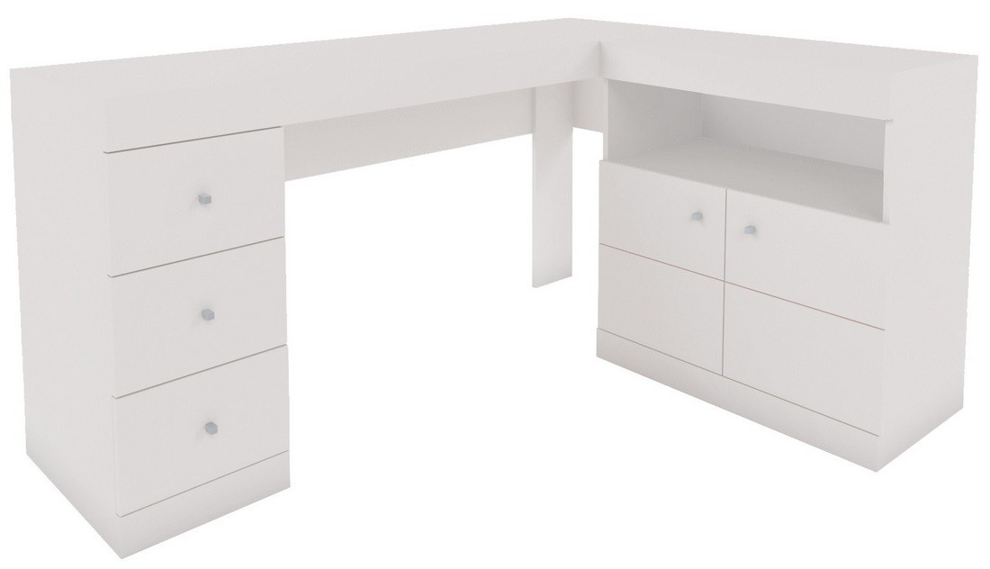 Bureau D Angle Blanc Caisson Et Armoire Beaux Meubles Pas Chers