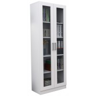 Armoire Bibliothèque 2 Portes Vitrées Blanche