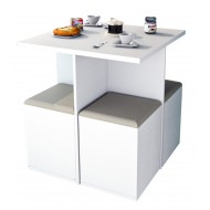 Table et 4 Tabourets Coffre Blanc Beige 