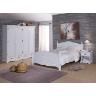 Ensemble lit 160 + armoire 4P 4T + chevet blanc style anglais 40