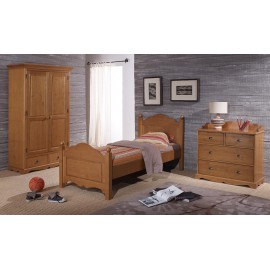 Chambre Enfant Pin Miel Lit 90 + Armoire + Commode 